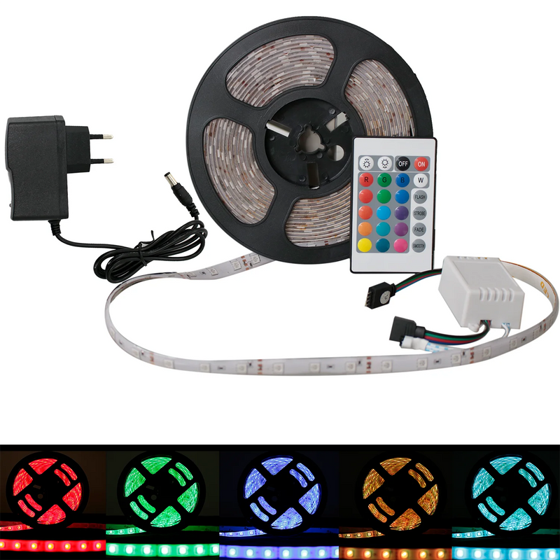 Kit Fita LED RGB 5m com Controle e Fonte Bivolt